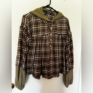 Miss Me Cropped Olive Plaid Hoodie L